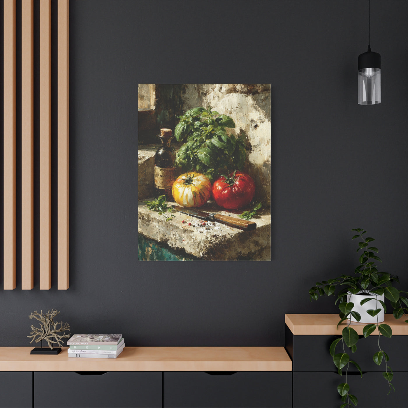 Italian Tomato & Basil Painterly Still Life Wall Art & Canvas Print