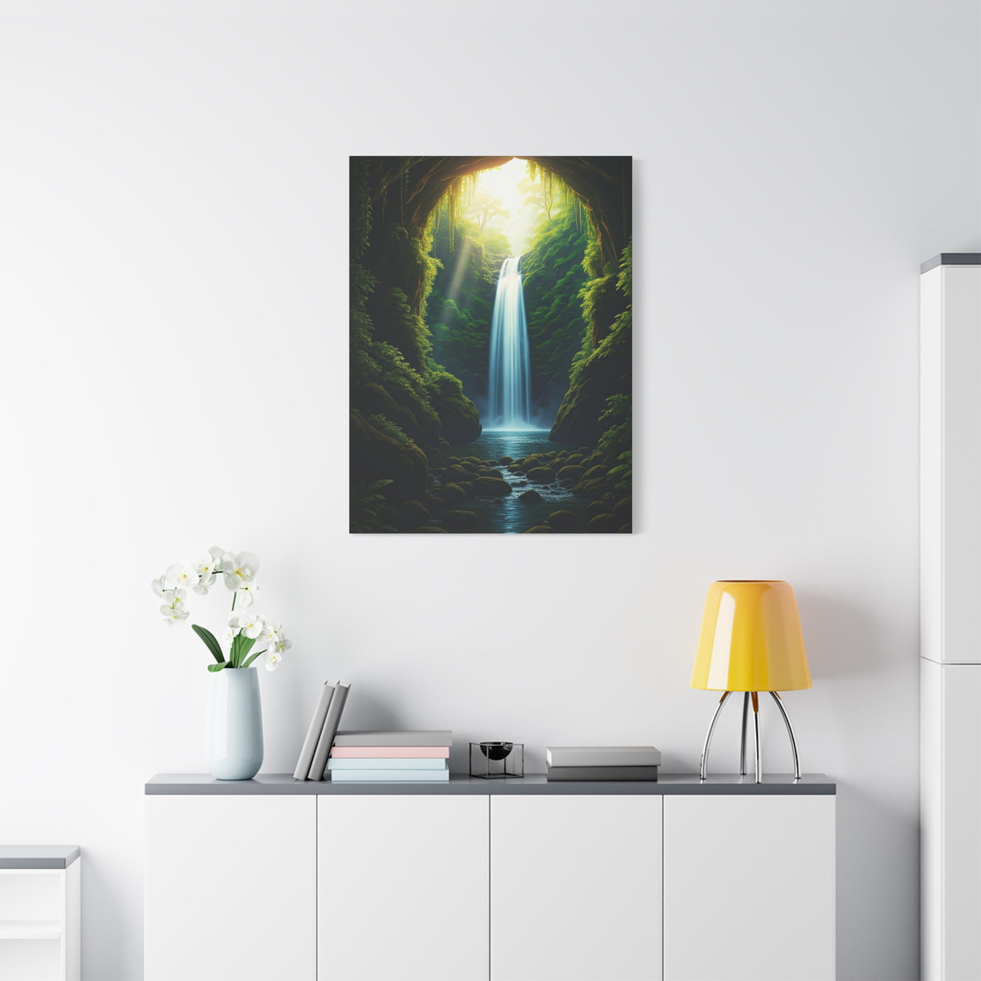 Sunlit Waterfall Sanctuary Wall Art & Canvas Prints