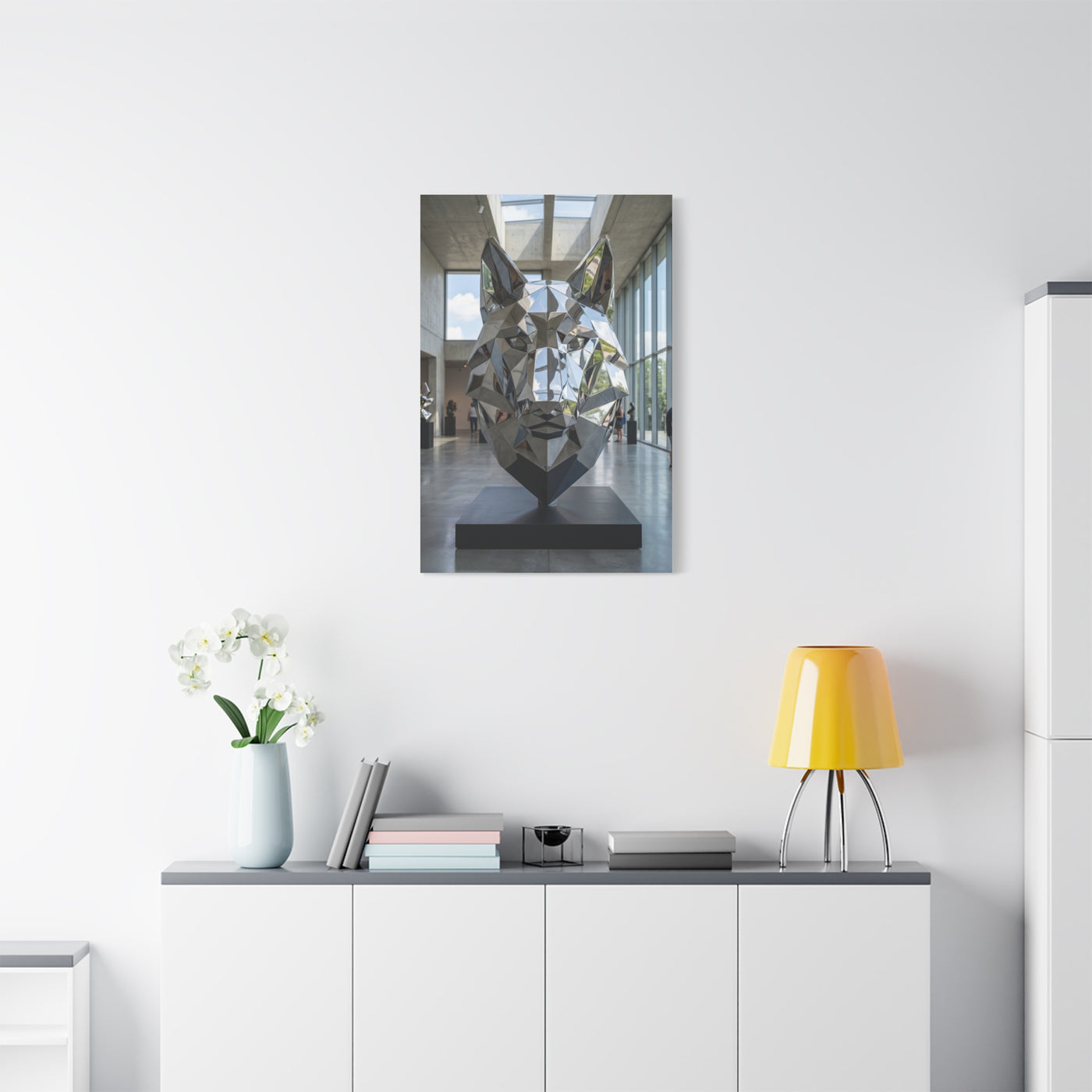 Geometric Chrome Wolf Head Sculpture Wall Art & Canvas Print