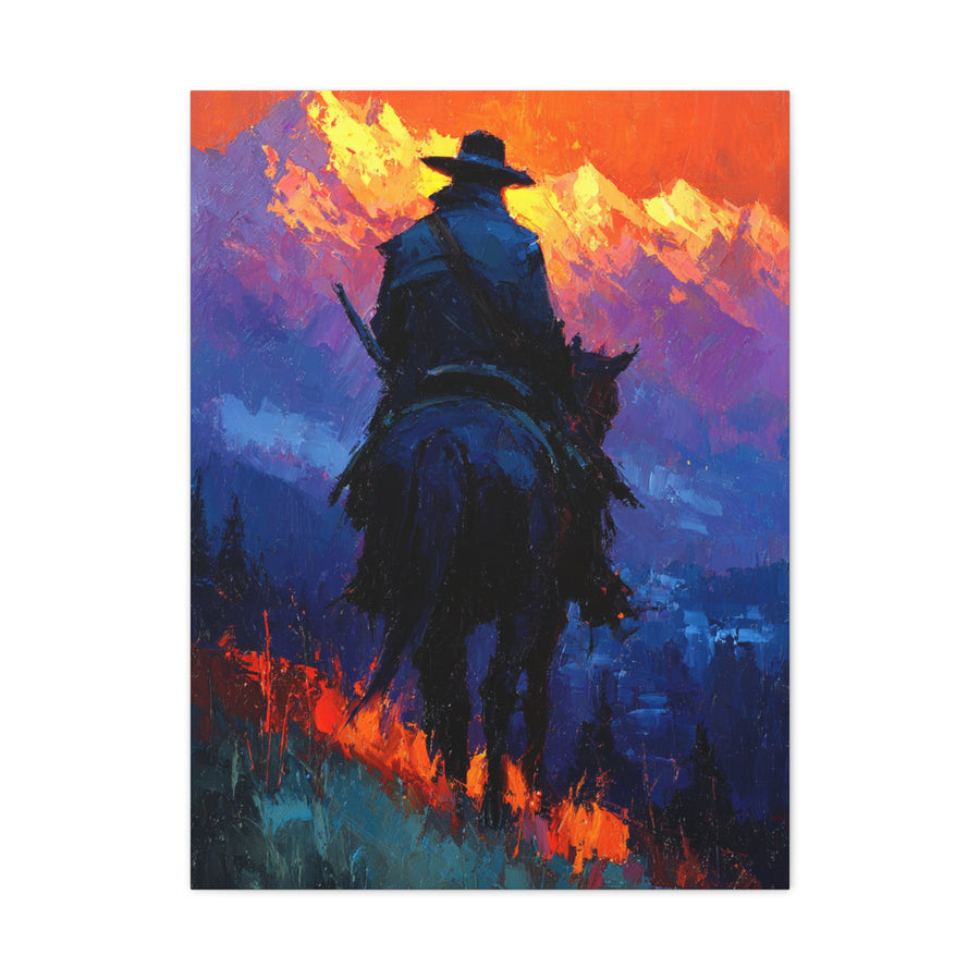 Sunset Ridge Cowboy Painting Wall Art & Canvas Print