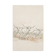 Running Longhorn Line Sketch Panorama Wall Art & Canvas Print
