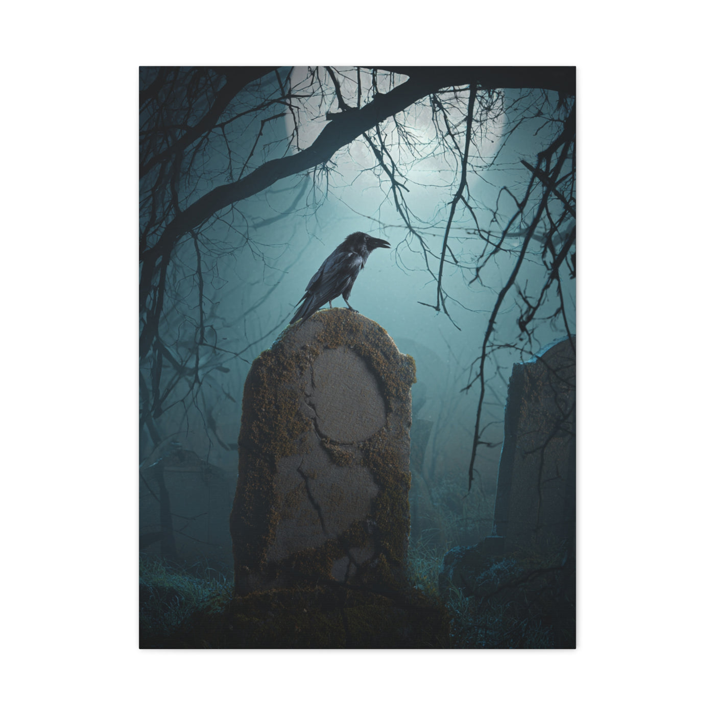 Raven on Ancient Gravestone Wall Art & Canvas Print