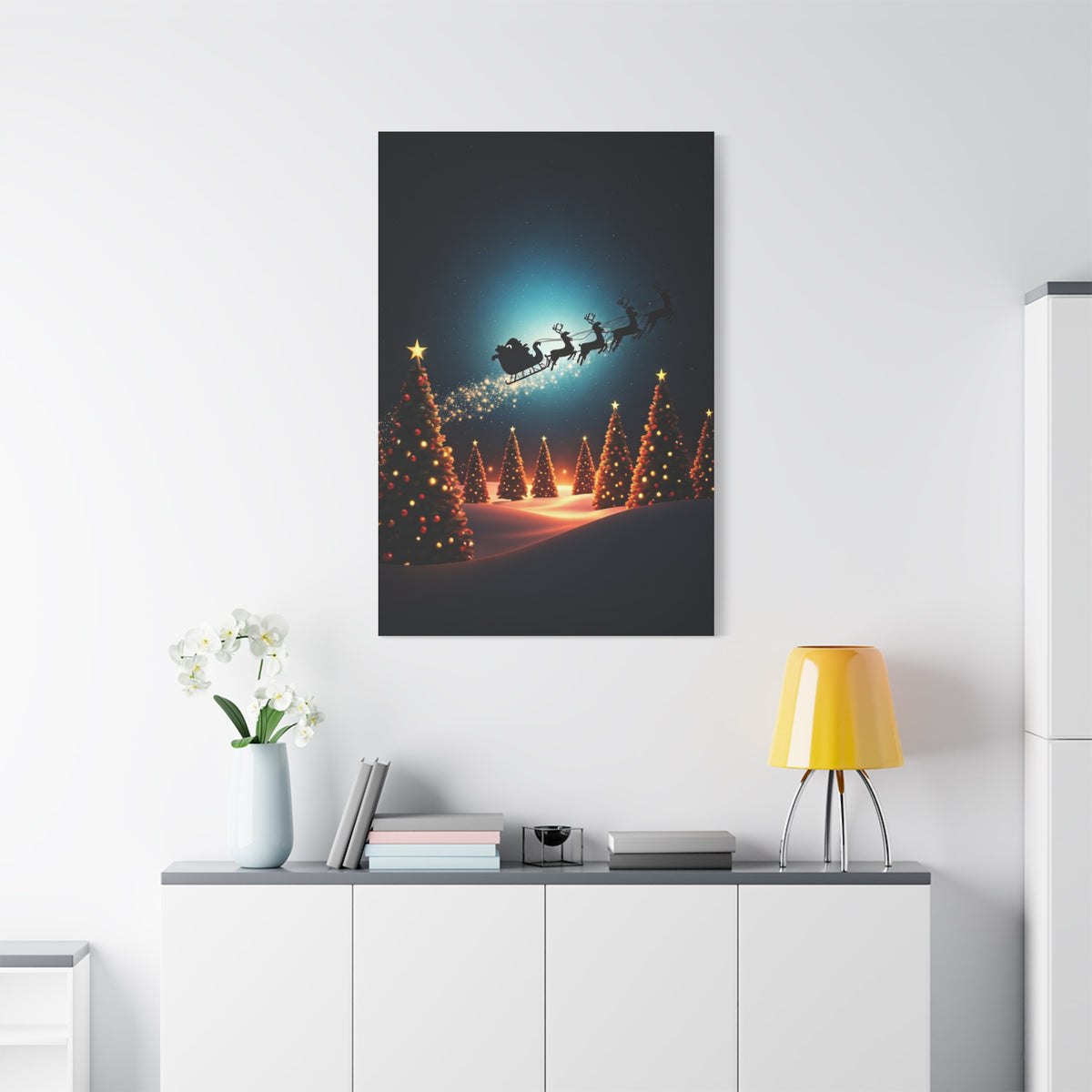 Santa Sleigh Midnight Flight Wall Art & Canvas Print