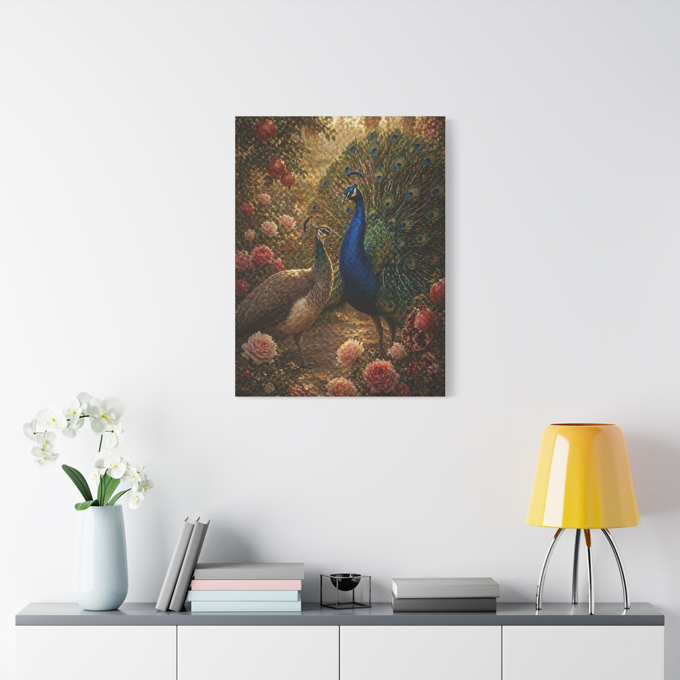 Romantic Garden Peacock Pair Wall Art & Canvas Print