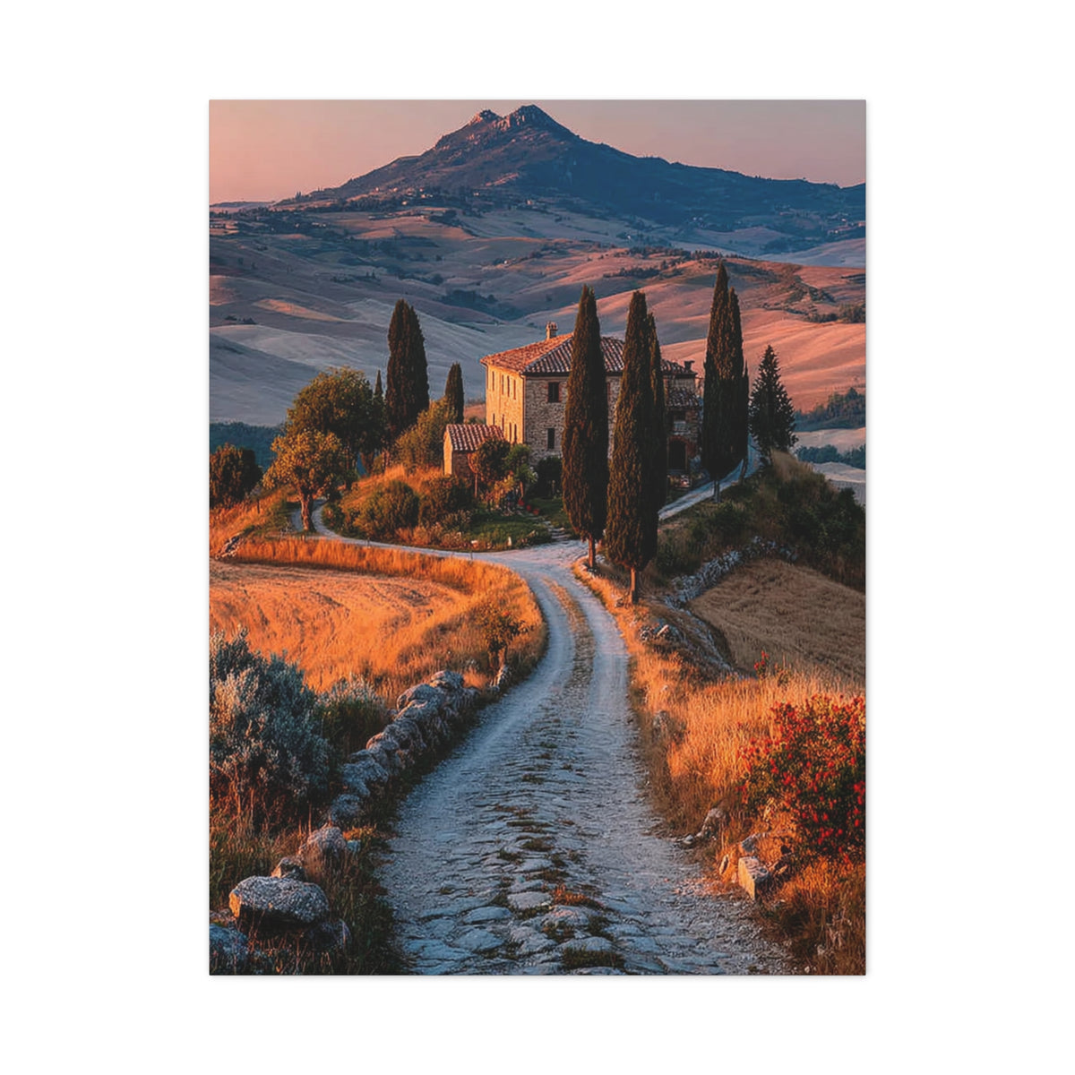 Tuscan Hilltop Villa Road Wall Art & Canvas Print