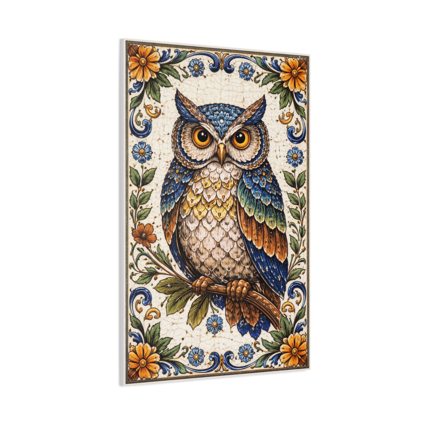 Artisan Ceramic Owl Tile Wall Art & Canvas Print
