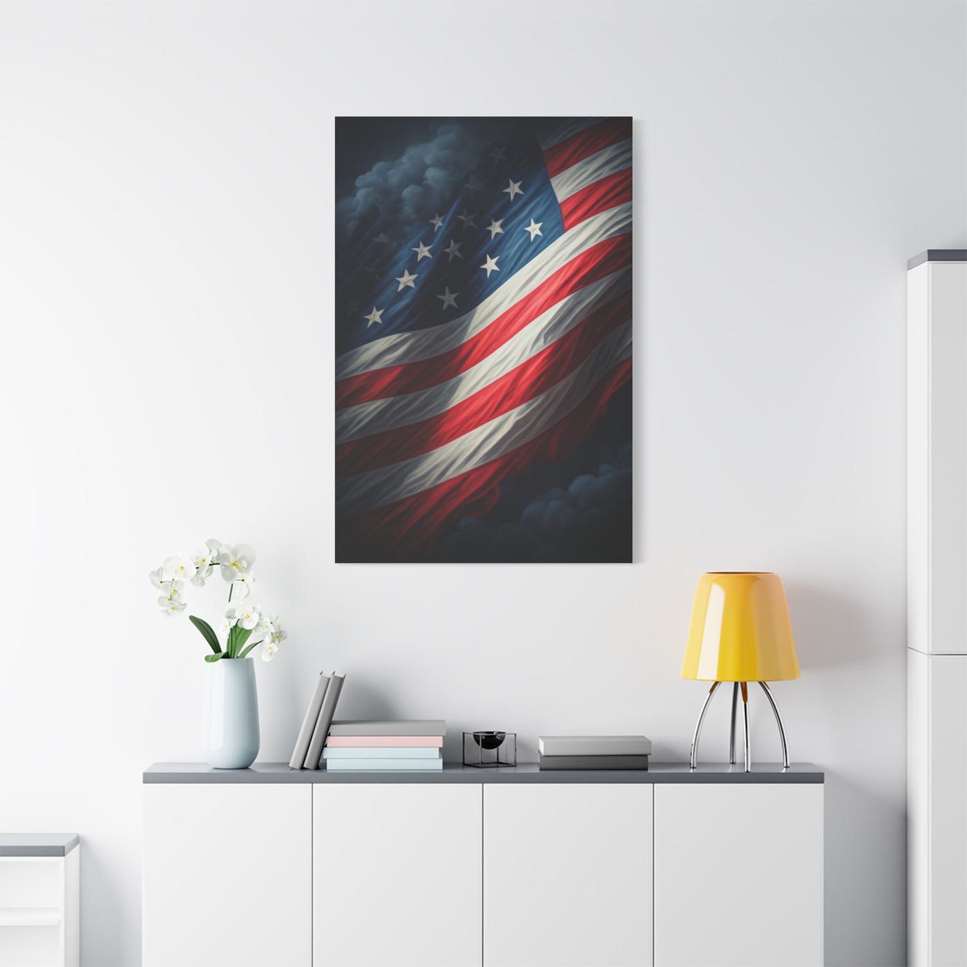 Stormlit American Flag Strength Wall Art & Canvas Prints