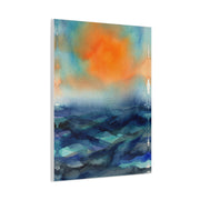 Abstract Orange Sky Over Watercolor Landscape Wall Art & Canvas Print