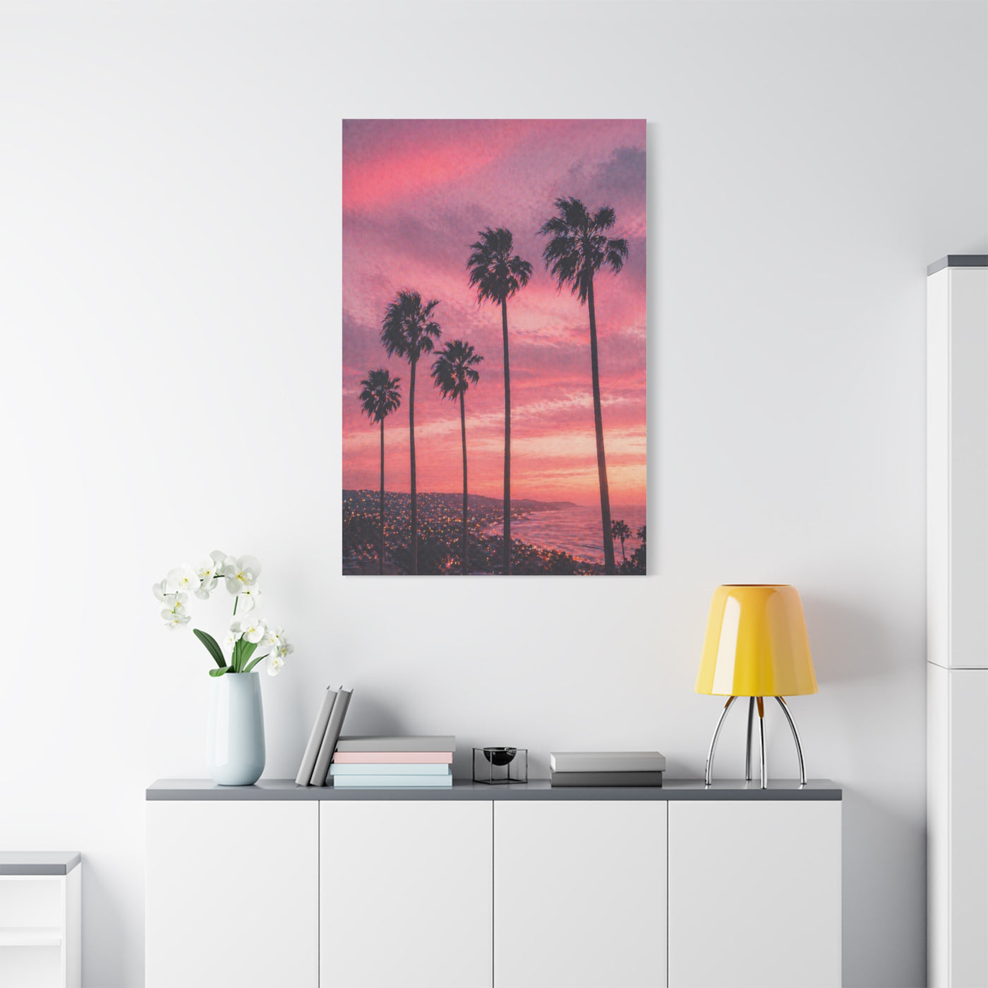 Pink Sunset Palm Coast Wall Art & Canvas Print