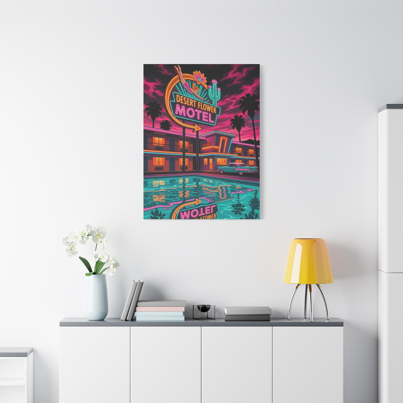 Retro Desert Flower Motel Pop-Art Wall Art & Canvas Print
