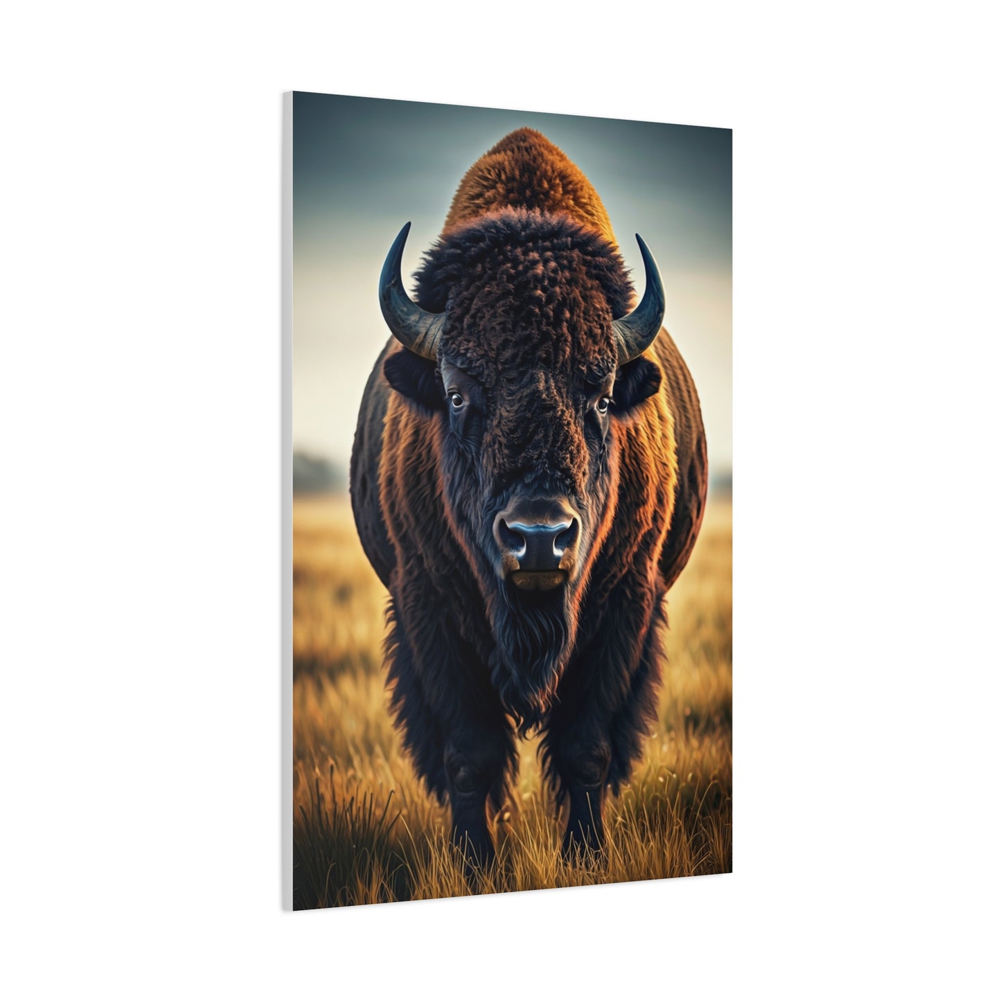 Dominant Prairie Bison in Golden Grass Wall Art & Canvas Print