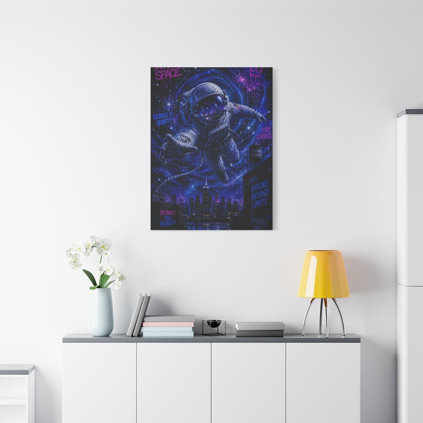 Cosmic Graffiti Astronaut Street Wall Art & Canvas Print