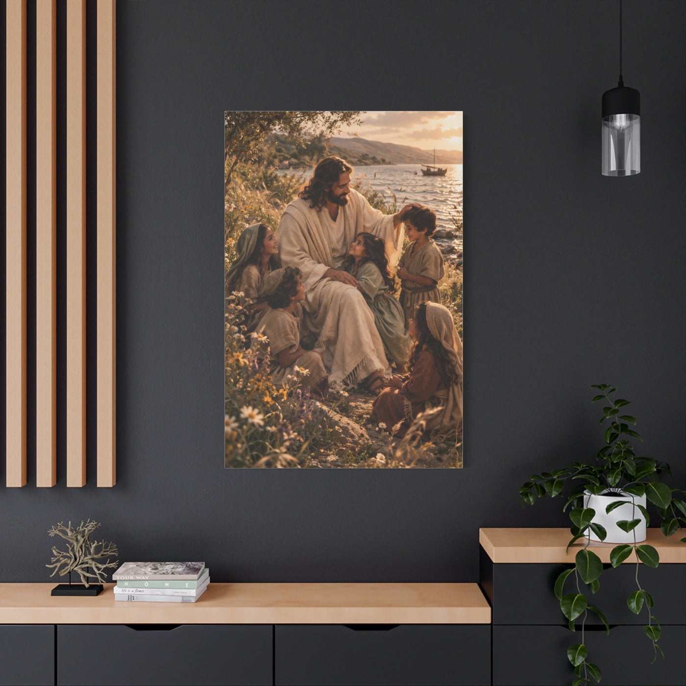 Jesus with Children Coastal Blessing Wall Art & Canvas Print
