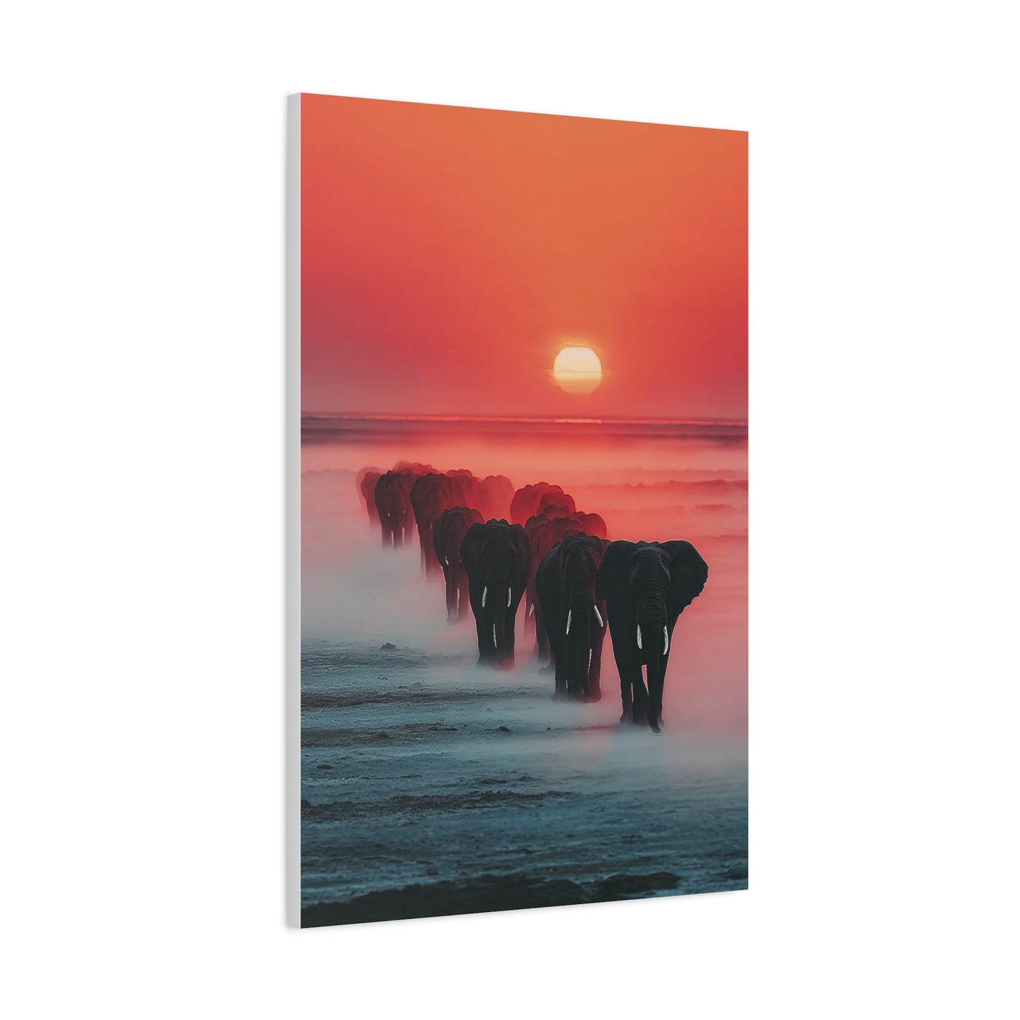 Elephant Herd Sunset Journey Wall Art & Canvas Print