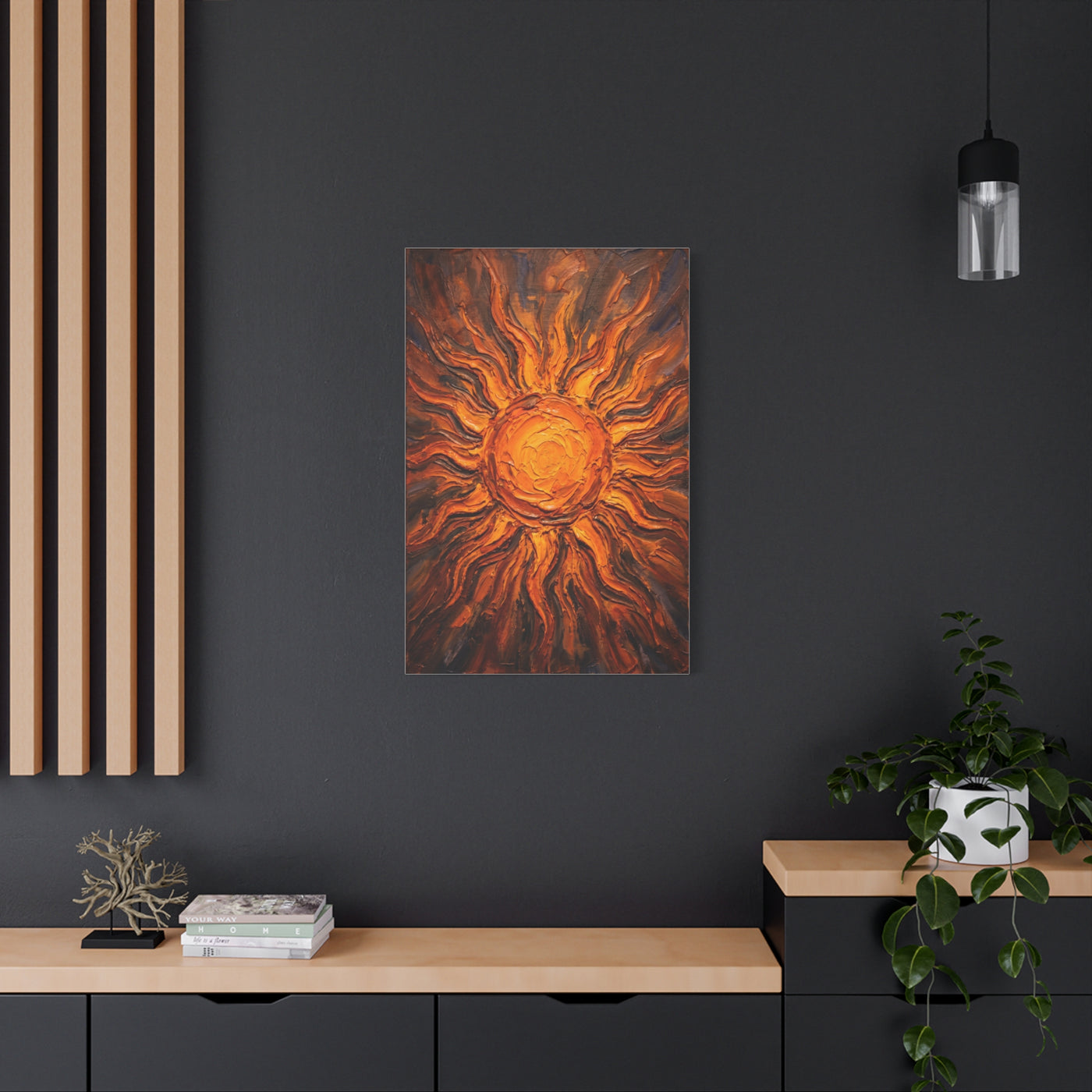 Fiery Impasto Sunburst Painting Wall Art & Canvas Print