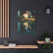 Farmhouse Pond with Ducks Reflection Wall Art & Canvas Print