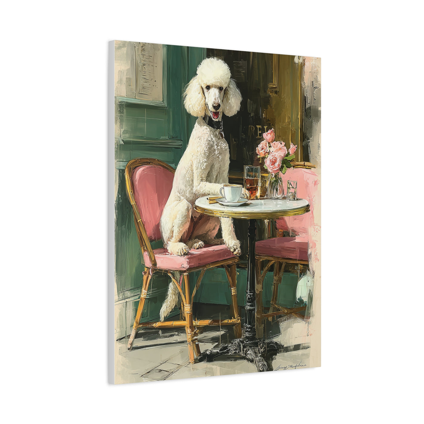Paris Café Poodle Portrait Wall Art & Canvas Print