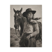 Black & White Cowgirl Portrait with Horse Wall Art & Canvas Print