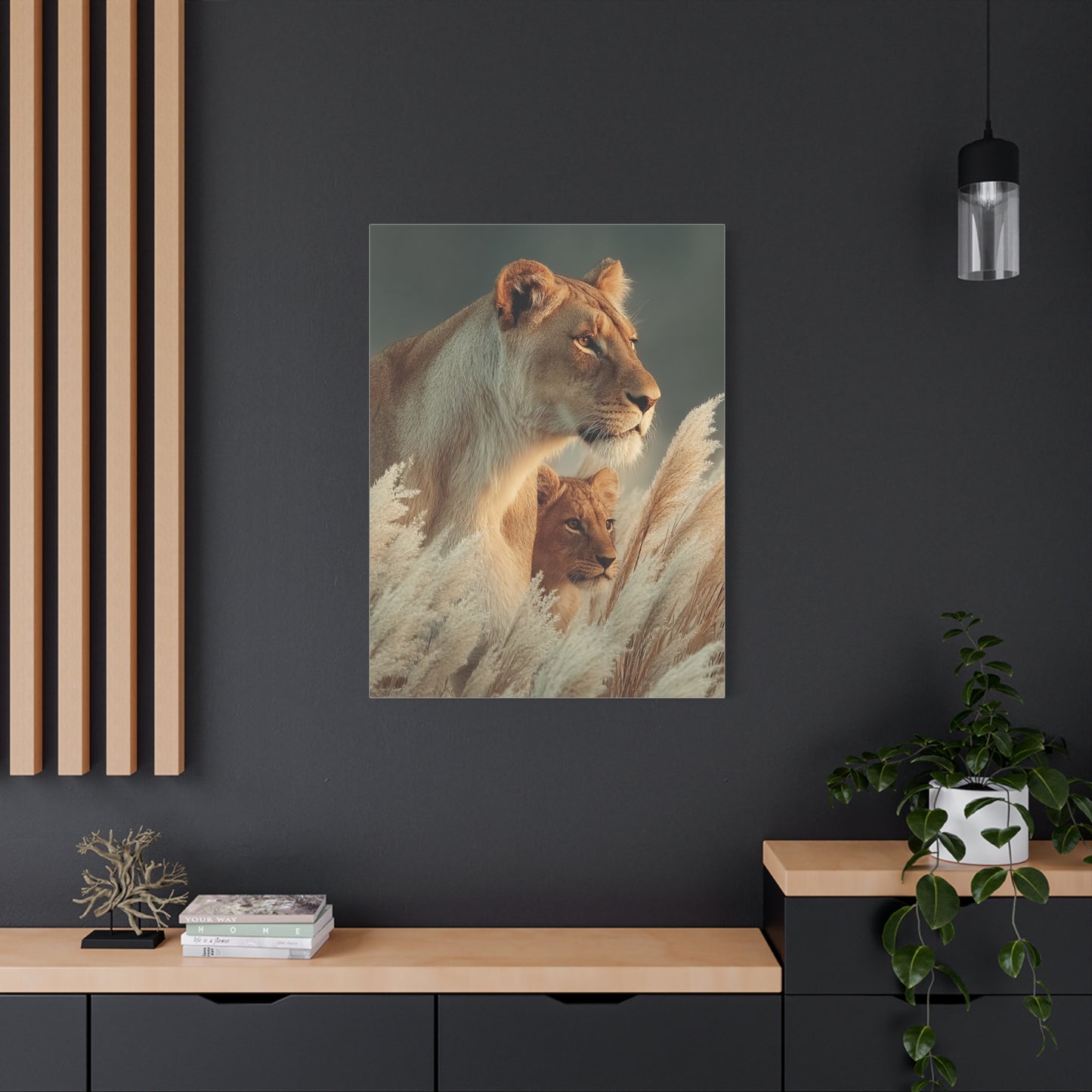 Lioness and Cub Watchful Calm Wall Art & Canvas Print