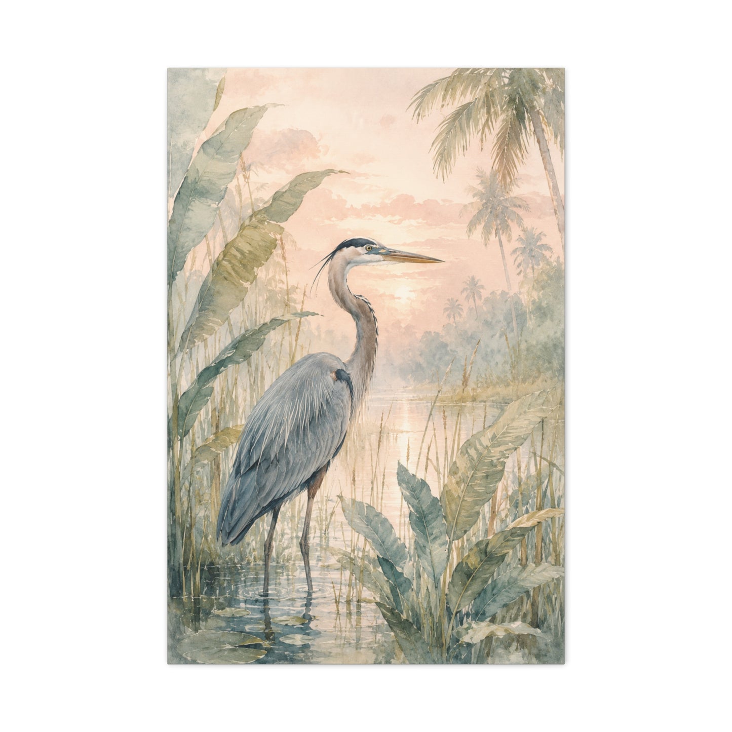 Soft Tropical Heron Marsh Landscape Tropical Wall Art & Canvas Print