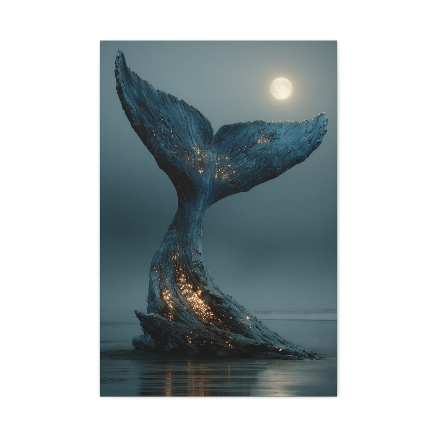 Moonlit Driftwood Whale Tail Wall Art & Canvas Print
