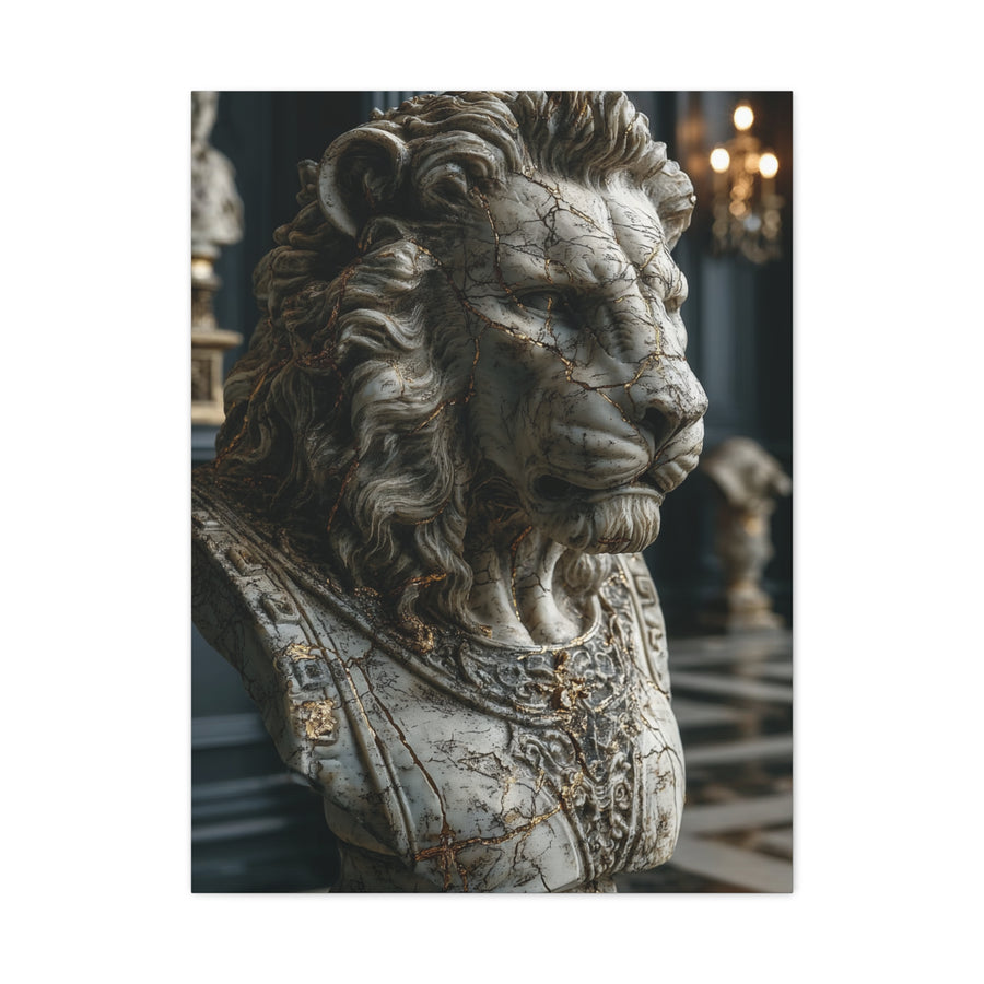 Marble Lion Bust Royal Sculpture Wall Art & Canvas Print