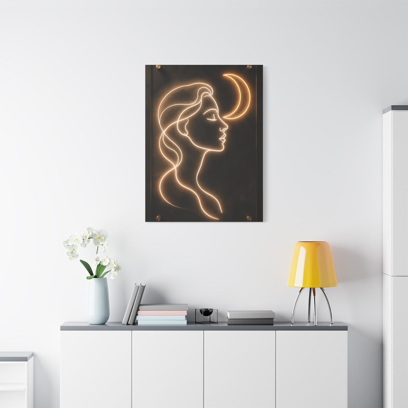 Neon Crescent Muse Line Art Wall Art & Canvas Print