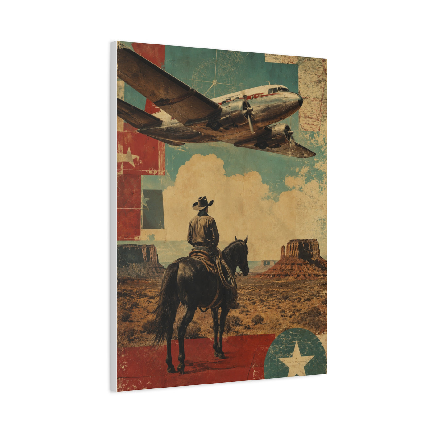 Mid-Century Western Aviation Collage Wall Art & Canvas Print