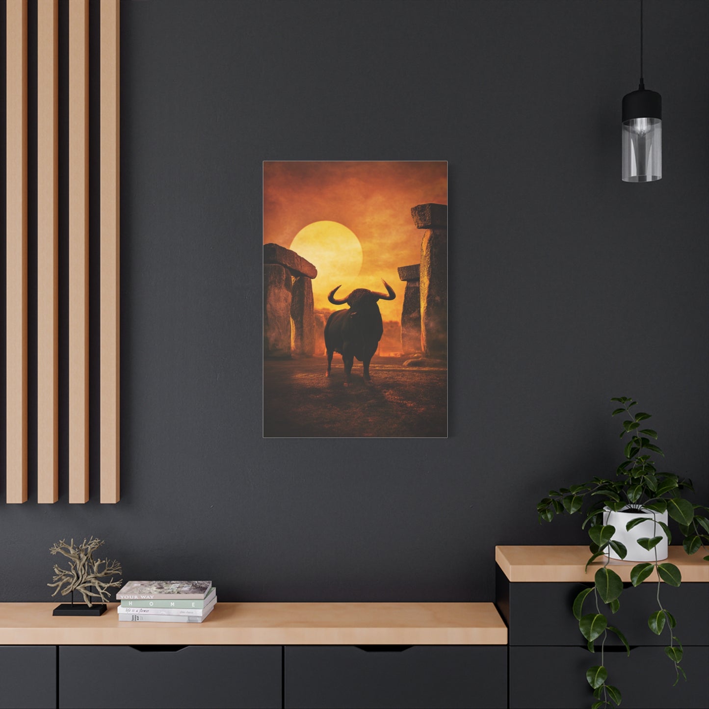 Mythic Bull Among Ancient Stone Ruins Wall Art & Canvas Print