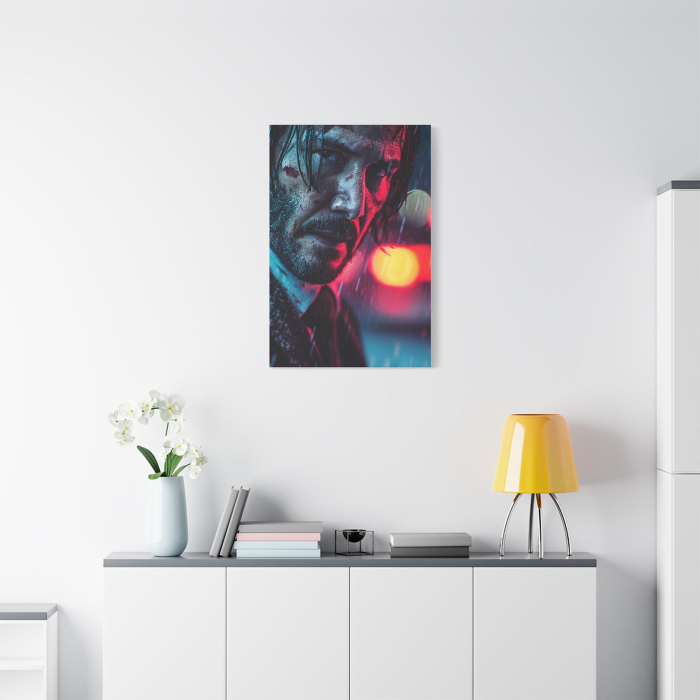 John Wick Neon Rain Close-Up Movie Poster Wall Art & Canvas Print