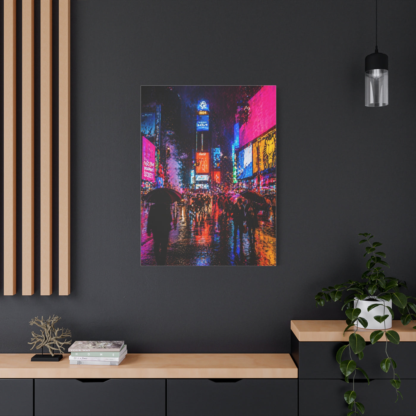 Times Square Neon Rain Night Wall Art & Canvas Print