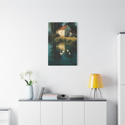 Farmhouse Pond with Ducks Reflection Wall Art & Canvas Print