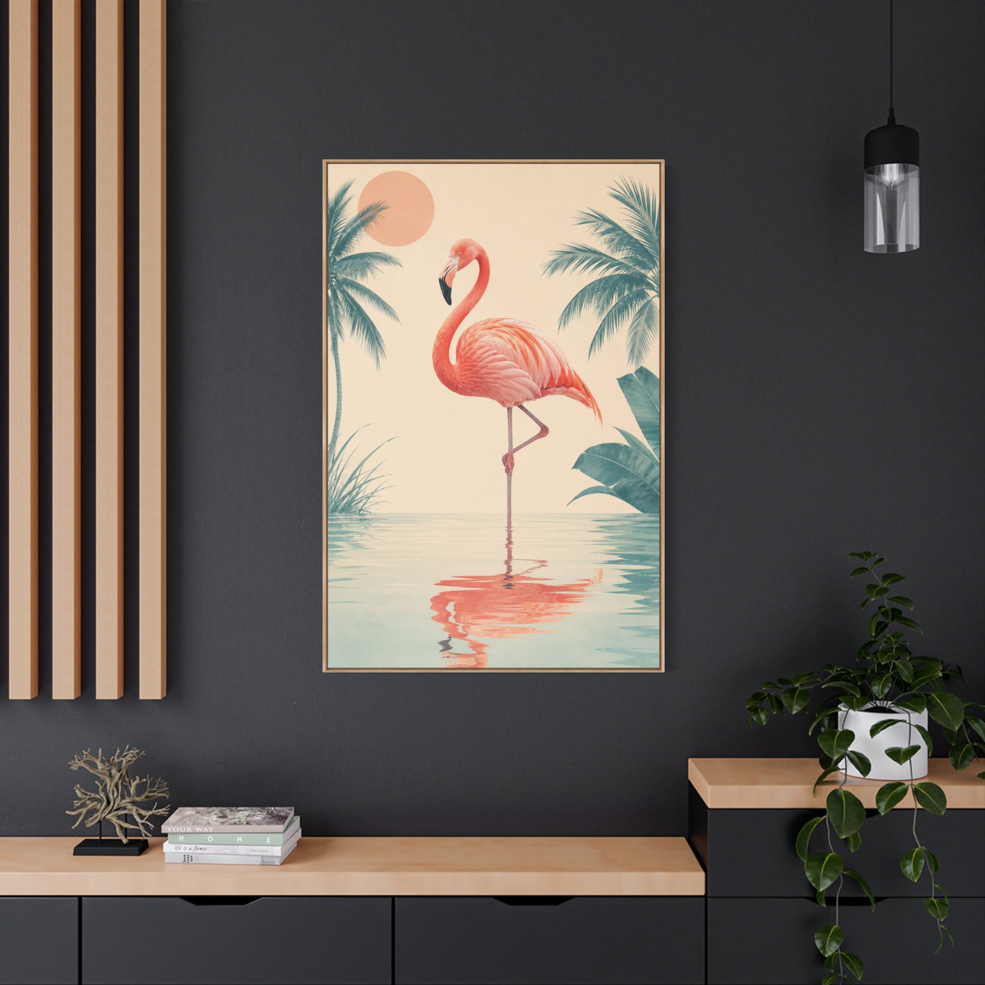 Minimal Flamingo Sunset Reflection Tropical Wall Art & Canvas Print