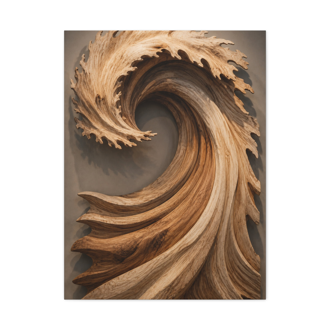 Hand-Carved Wooden Crest Wave Sculpture Wall Art & Canvas Print