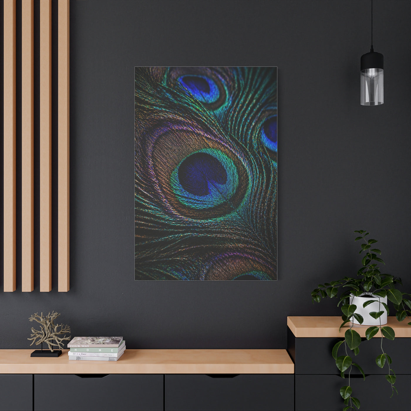 Macro Iridescent Peacock Feather Wall Art & Canvas Print