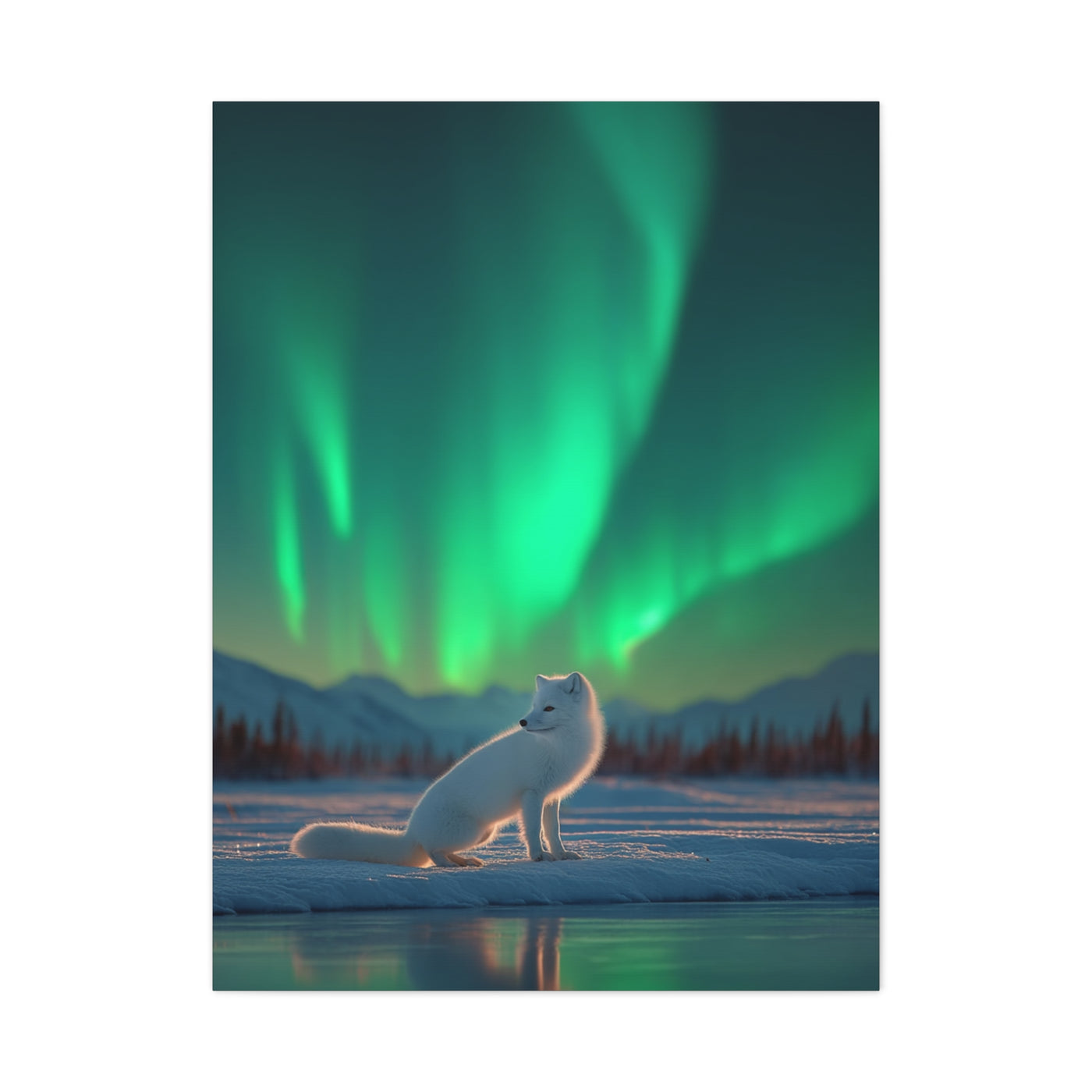 Arctic Fox Aurora Night Wall Art & Canvas Print