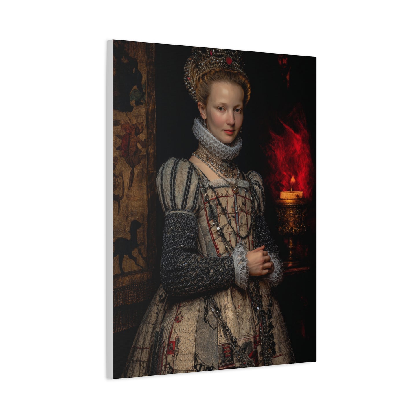 Renaissance Queen in Candlelit Court Portrait Wall Art & Canvas Print