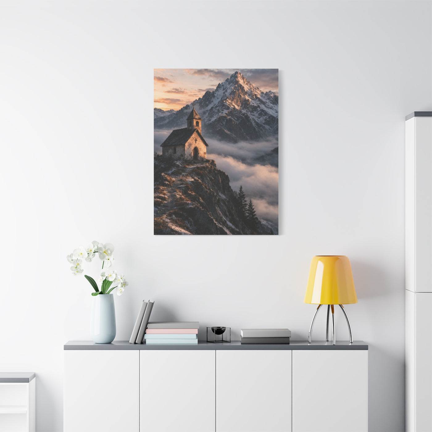 Lone Alpine Chapel Sunrise Wall Art & Canvas Print