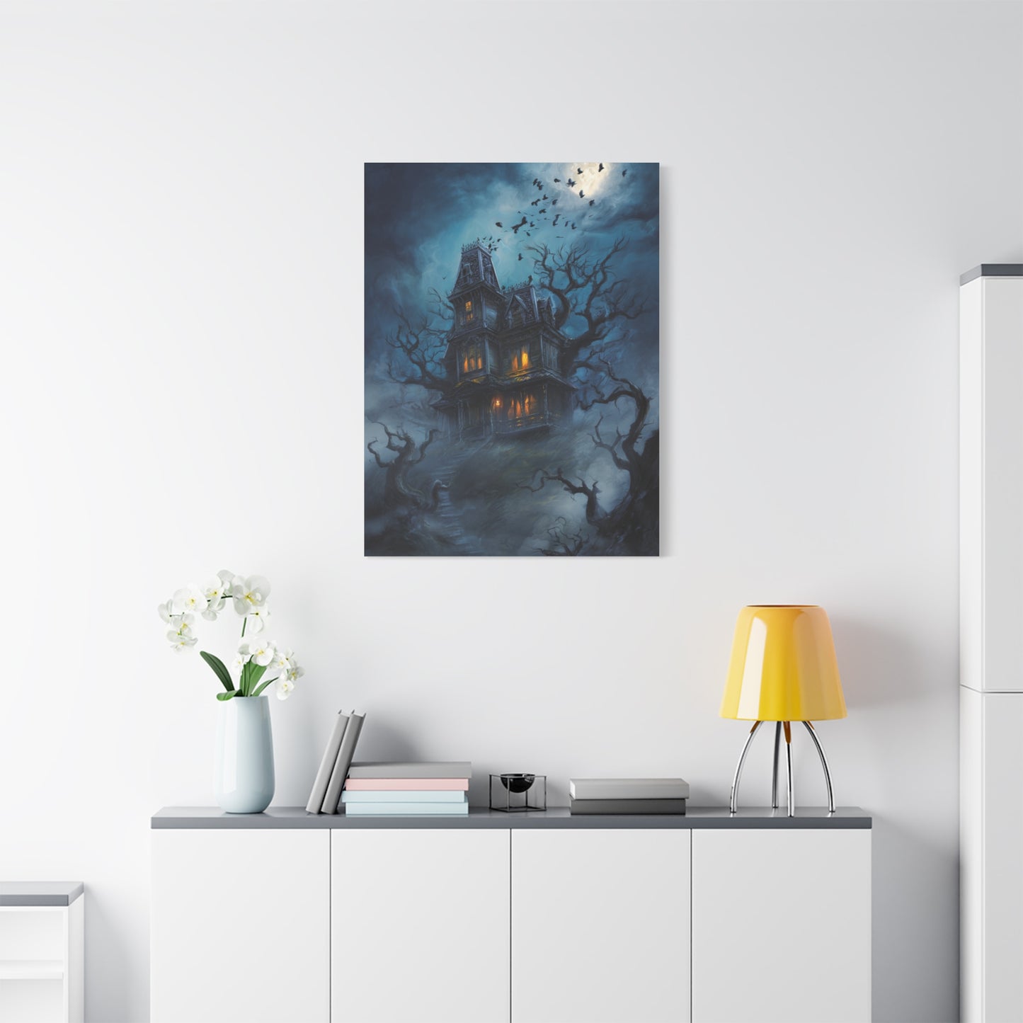 Haunted Victorian House Under the Full Moon Wall Art & Canvas Print