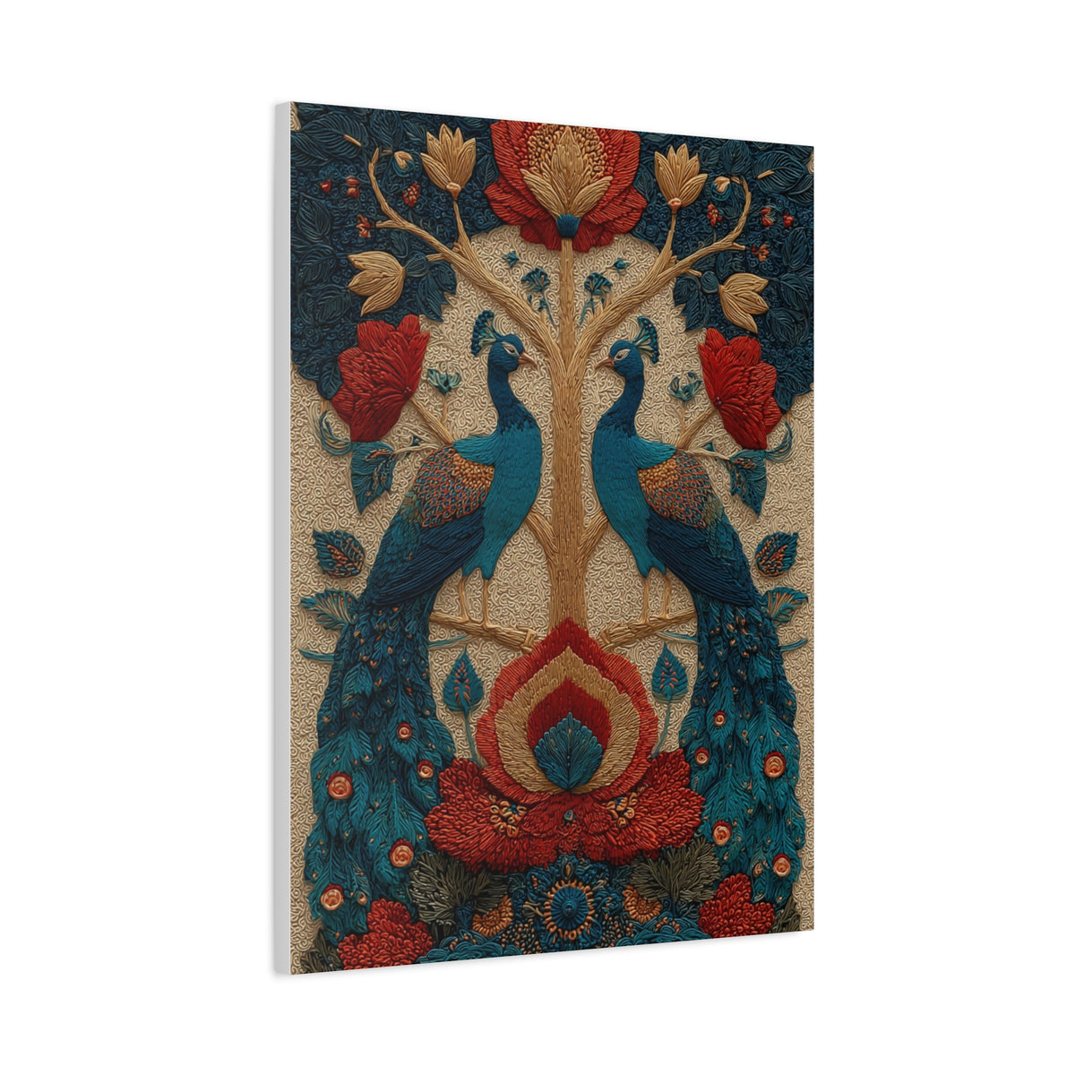 Folk Peacock Tree of Life Wall Art & Canvas Print