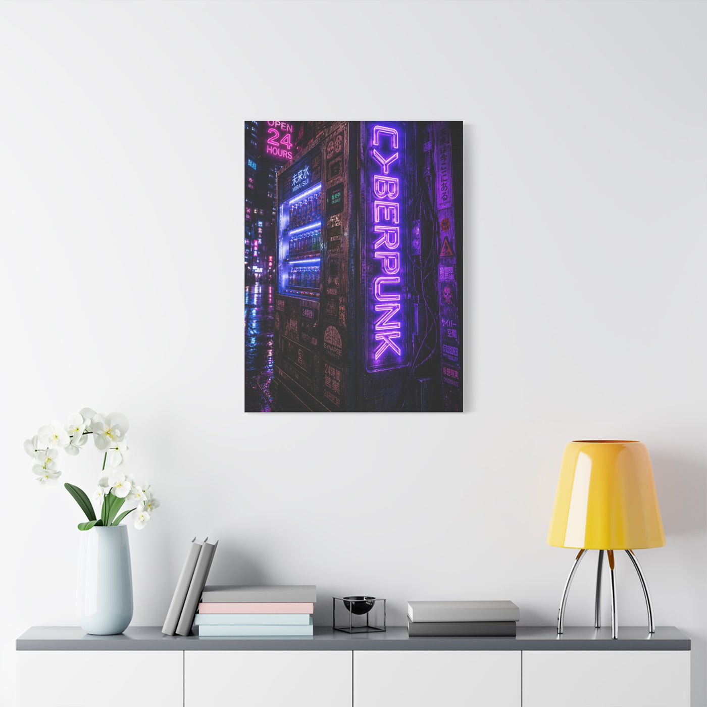 Cyberpunk Neon Vending Machine Street Wall Art & Canvas Print