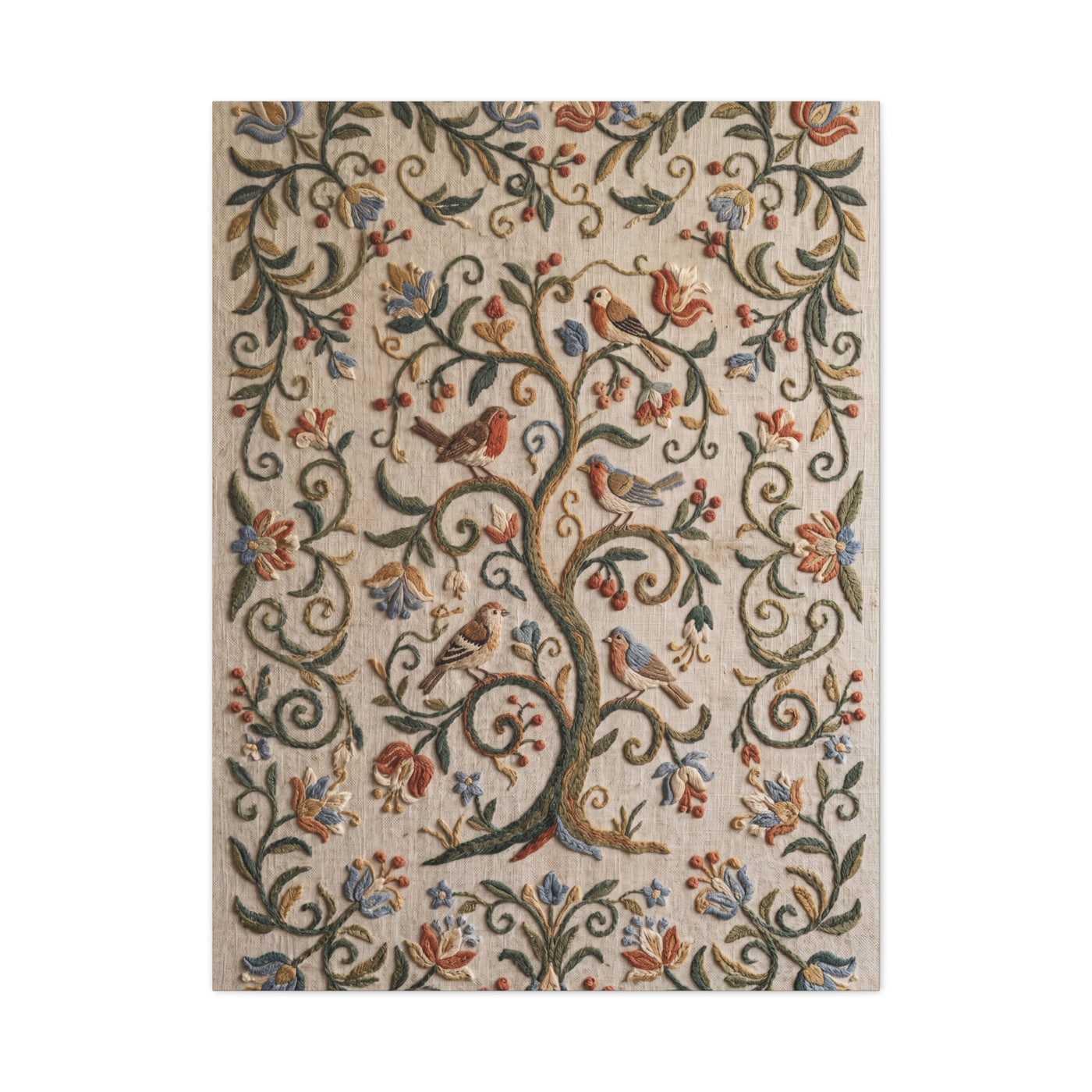 Folk Art Botanical Tree Embroidery Panel Wall Art & Canvas Print