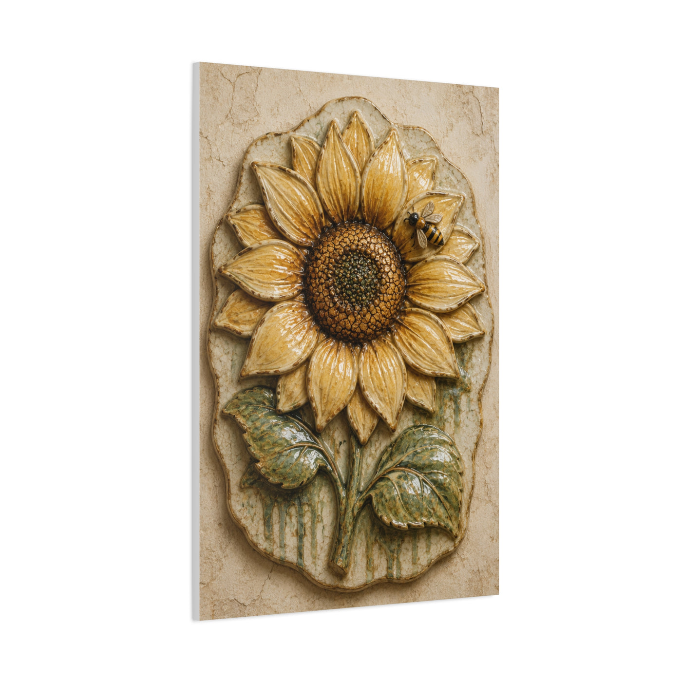 Hand-Glazed Ceramic Sunflower Plaque Wall Art & Canvas Print