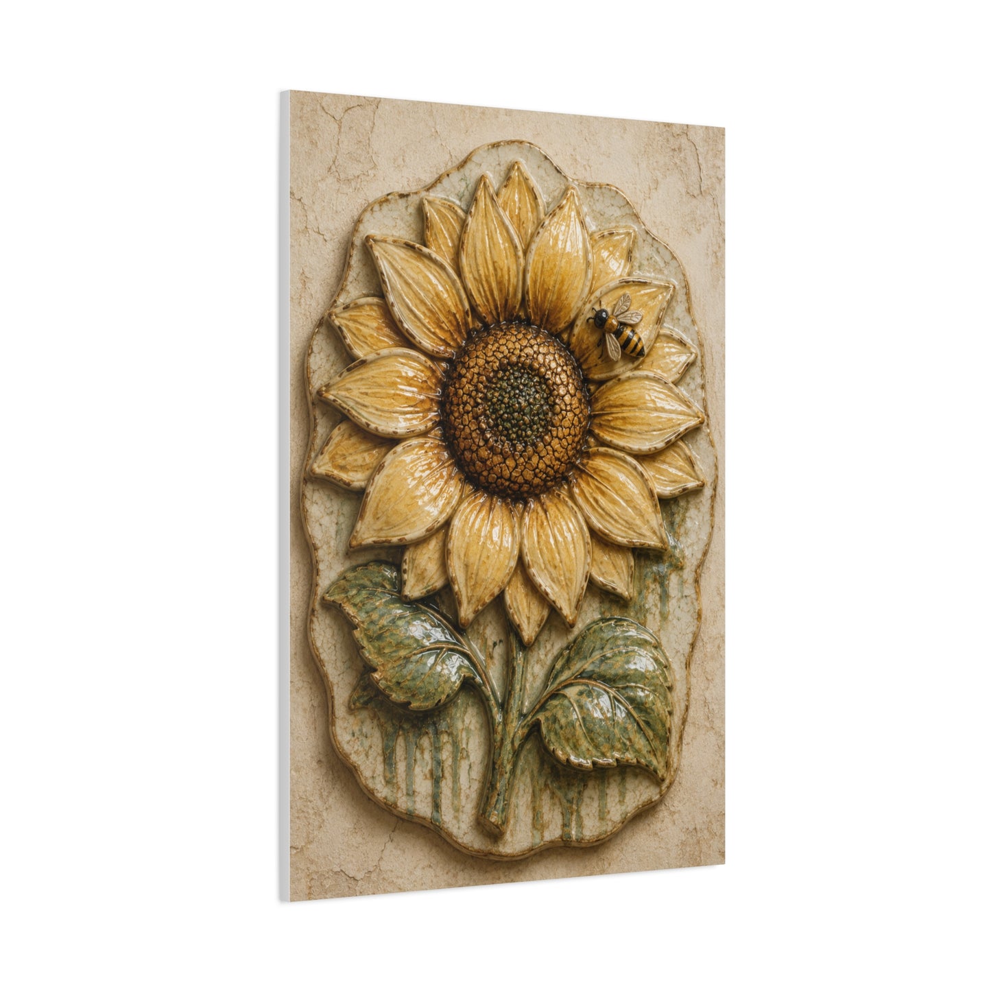 Hand-Glazed Ceramic Sunflower Plaque Wall Art & Canvas Print