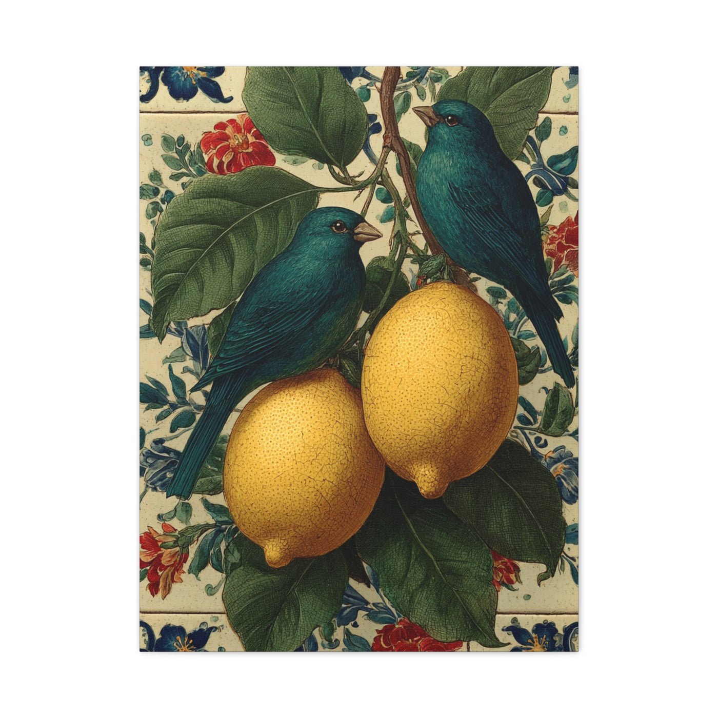 Italian Lemon & Birds Decorative Kitchen Wall Art & Canvas Print