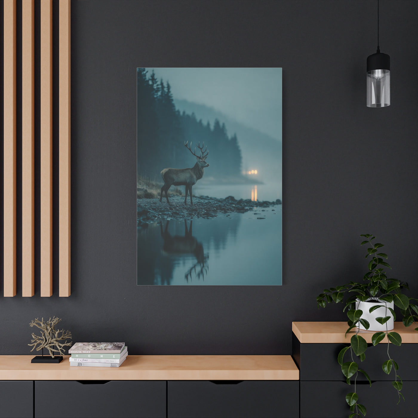Blue Hour Lakeside Stag Reflection Wall Art & Canvas Print
