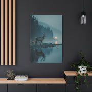 Blue Hour Lakeside Stag Reflection Wall Art & Canvas Print