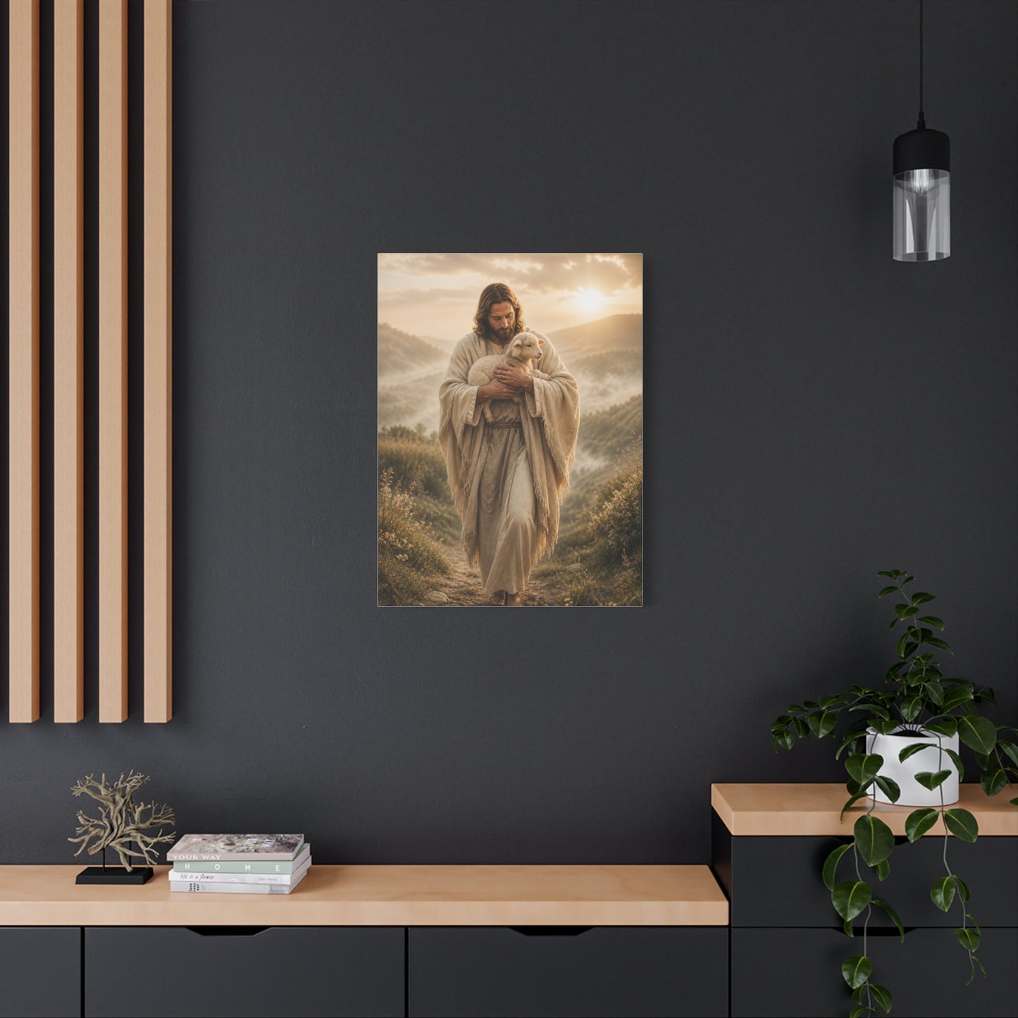 The Good Shepherd Walking with Lamb Wall Art & Canvas Print