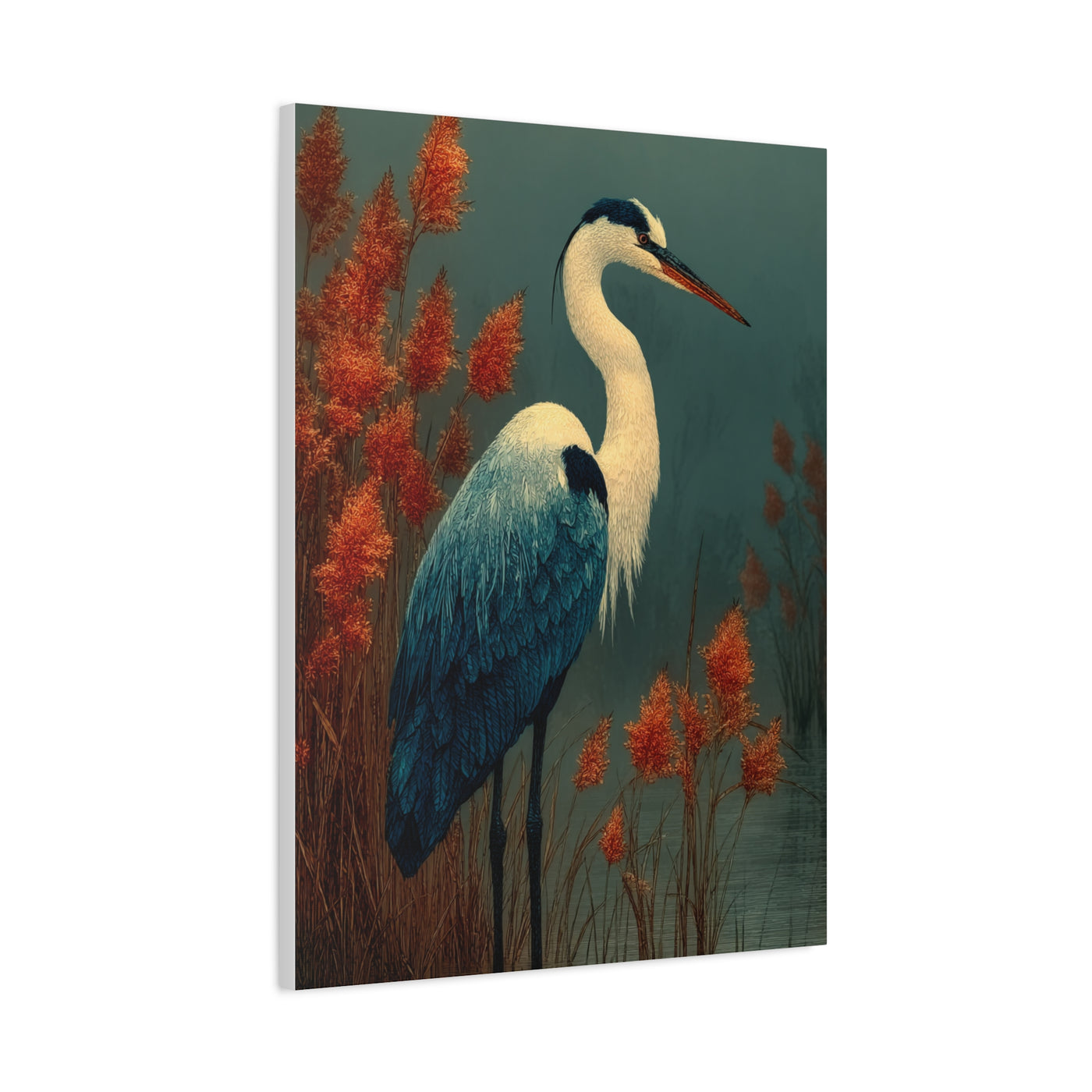 White Heron Marsh Portrait Wall Art & Canvas Print