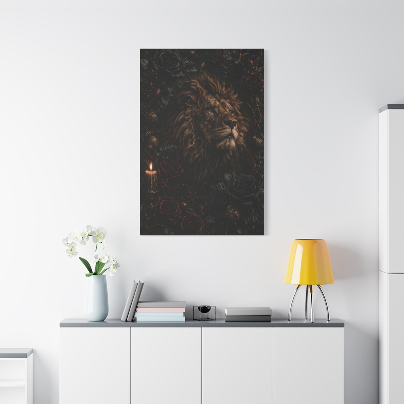 Dark Floral Lion Dramatic Portrait Wall Art & Canvas Print